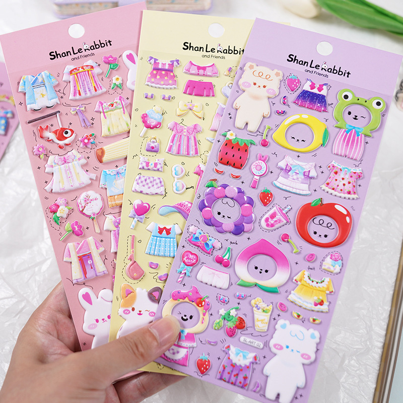 闪乐卡通贴纸闪乐兔换装贴画幼儿园宝宝奖励粘贴纸3d立体泡沫贴