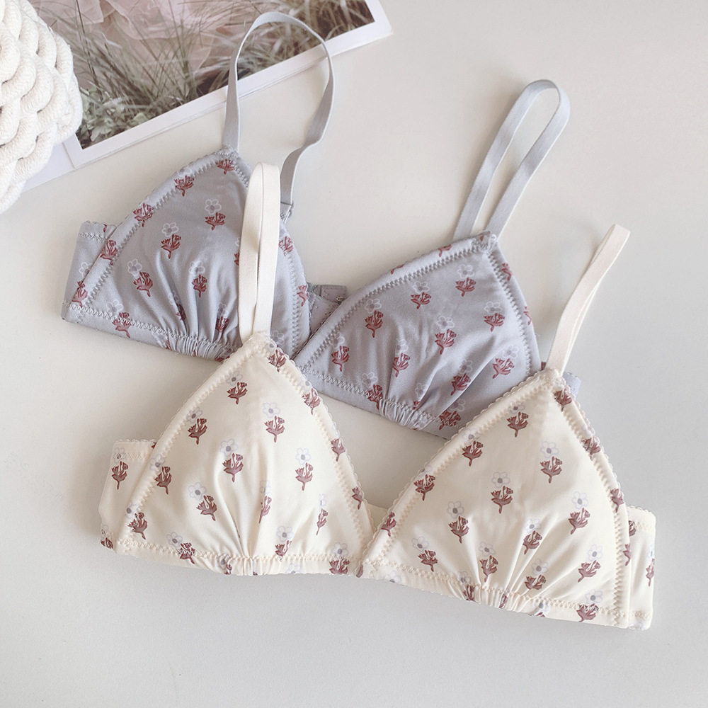 法式三角杯碎花内衣日系甜美夏季小胸聚拢无钢圈纯欲少女学生文胸