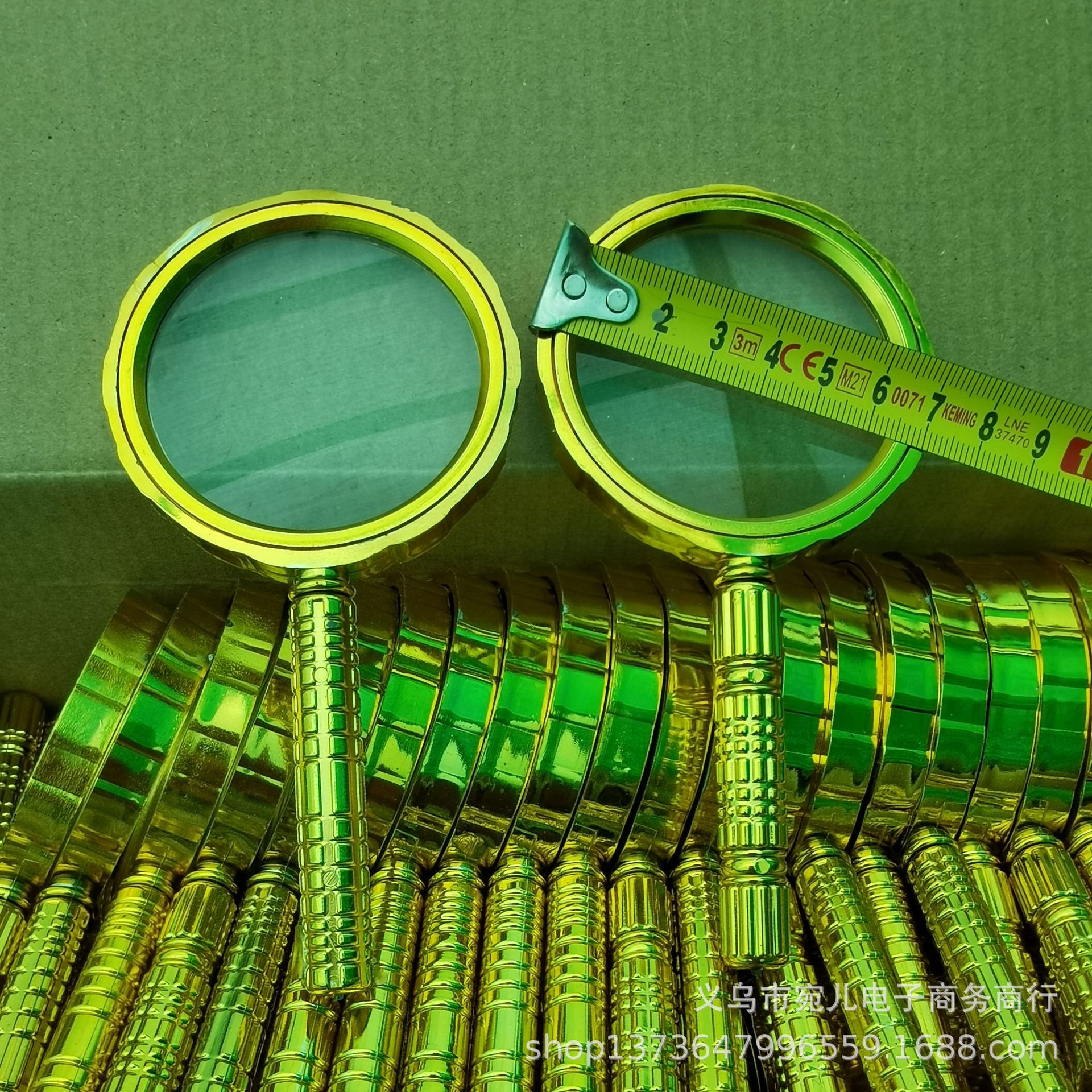 一盒50个直径70毫米金色玻璃镜片放大镜70mm手持式放大镜