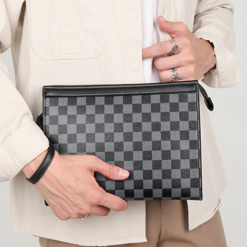 男士方格手包休闲手拿包信封包厚男夹包商务男拎包男手抓包-阿里巴巴