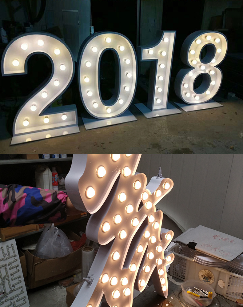 led立体不锈钢大灯泡发光字 广告牌灯箱字霓虹灯logo灯泡发光字