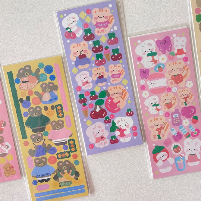 韩国ins可爱熊镭射闪闪贴纸追星小卡装饰素材贴纸咕卡贴纸