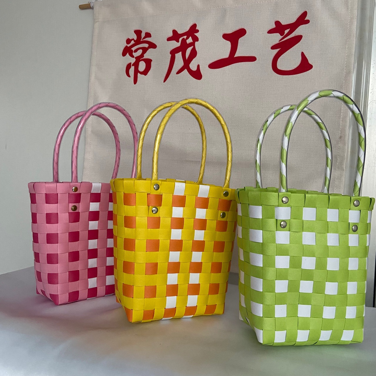 New Korean Style Literary Women's Bags Hand-Woven Bag Handbag Small Rectangular Handbag Shopping Basket Woven Bag