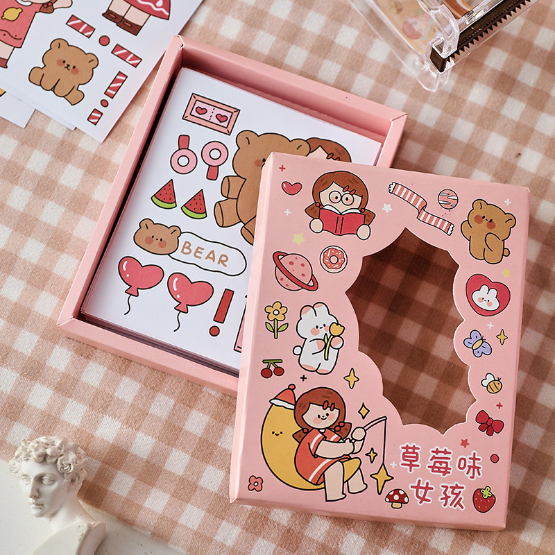 盒装贴纸草莓女孩系列可爱少女心手帐diy手工装饰50张不重复贴纸