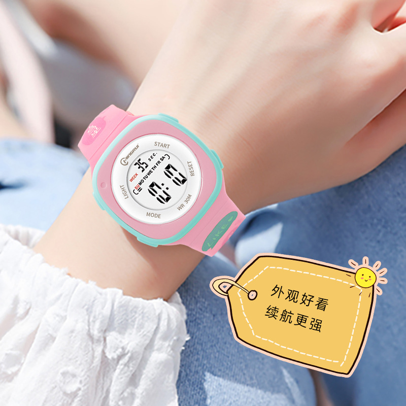 New Square Printed Strap Student Watch Female Girl Ins Style Simple Printed Alarm Clock Timing Luminous Protection