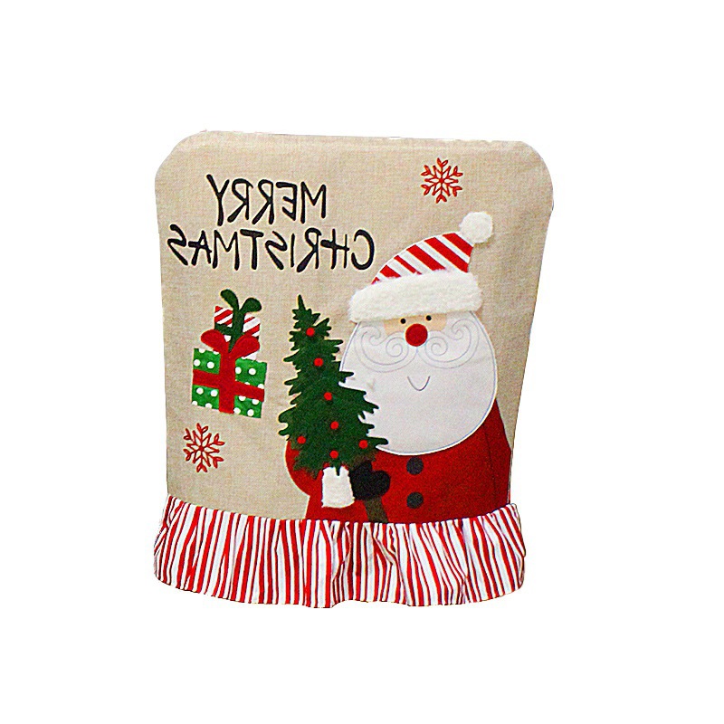 2022 New Christmas Embroidery Elderly Snowman Chair Cover Linen Lace Chair Cover Christmas Back Cushion Decoration