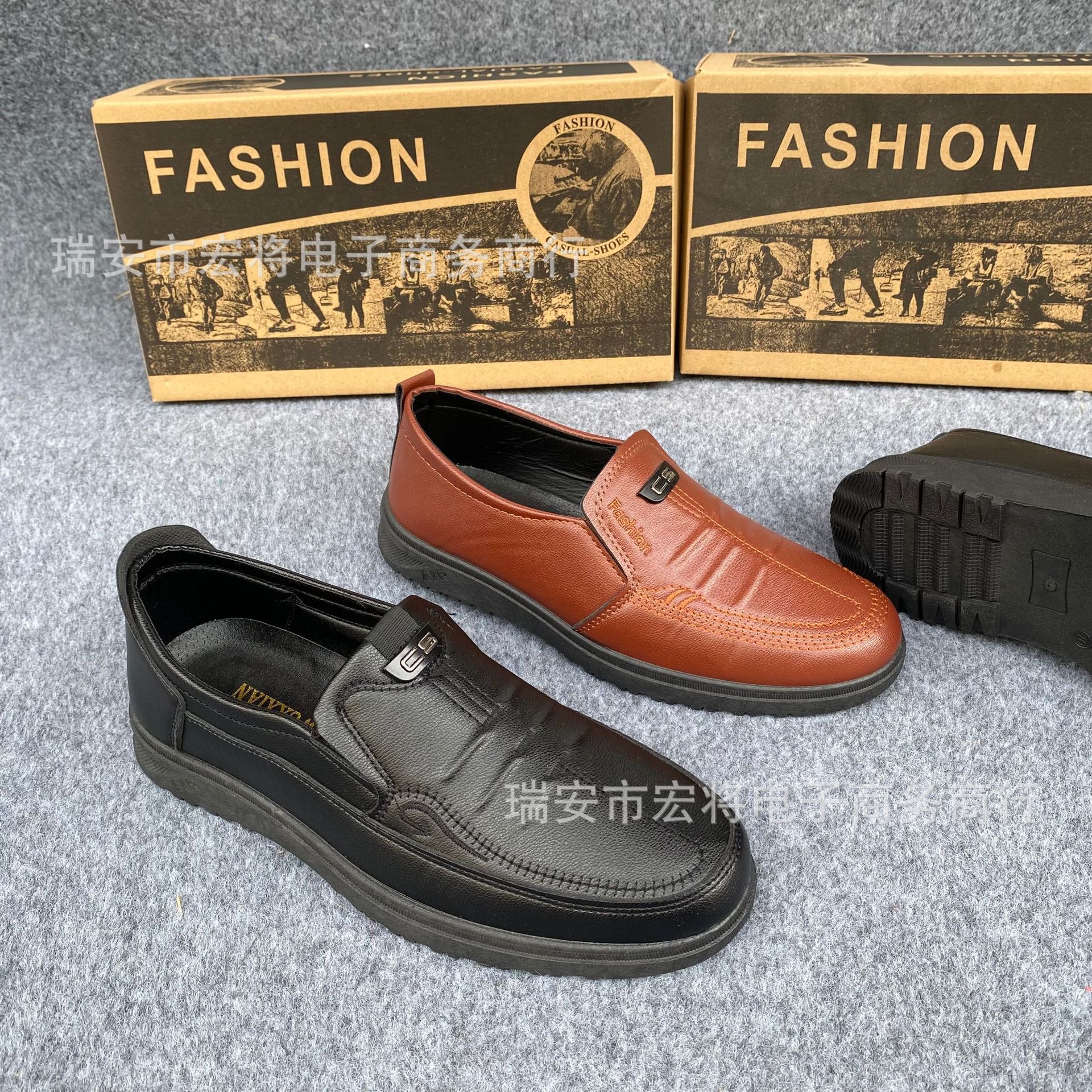 新款内销外贸男鞋软底火烧皮鞋男休闲中老年爸爸鞋防滑皮鞋地摊鞋
