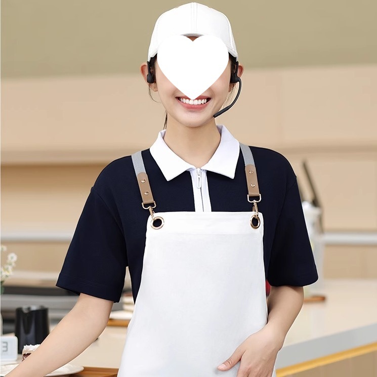 餐饮短袖polo衫半拉链工作服男女同款咖啡奶茶店工衣印logo棉
