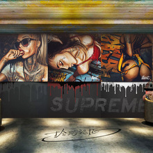 3D个性街头涂鸦墙纸工业风嘻哈街舞背景墙舞蹈室健身房服装店壁画