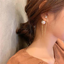 复古前后式珍珠链条耳环韩国个性高级感流苏长款925银针耳钉批发