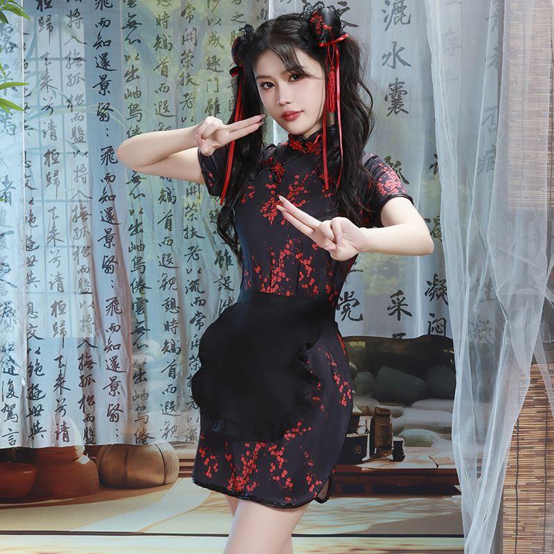 国风中华娘旗袍情趣内衣围裙纯欲女仆装两件套日系复古裙短裙2355