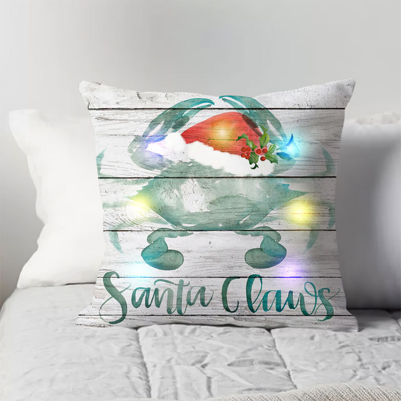 Luminous LED Lights Christmas Linen Colored Lights Pillow Cover Cushion Cover Pillow Ins Cartoon Animal Letters Crab Sea