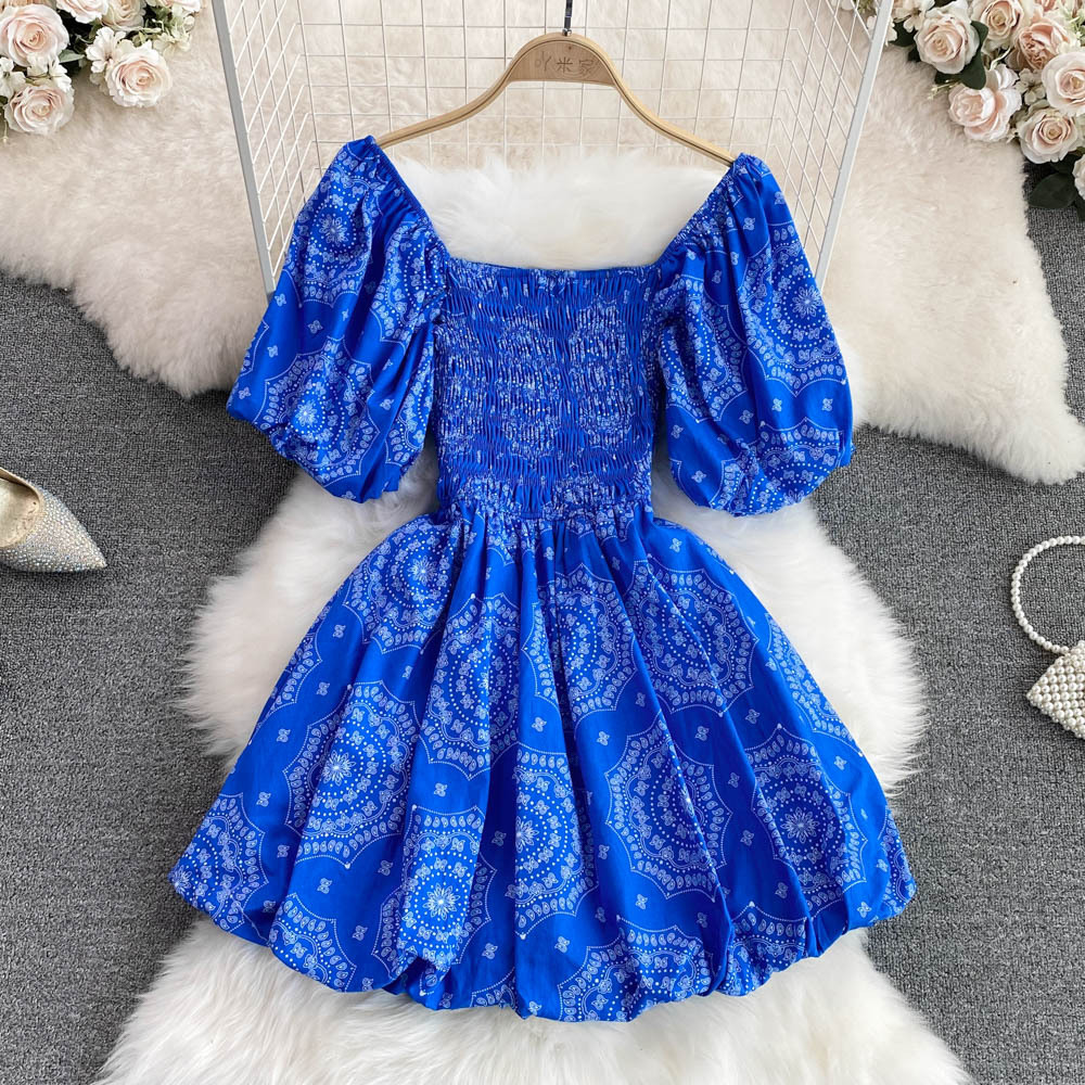 短袖蓝色蓬蓬裙图片