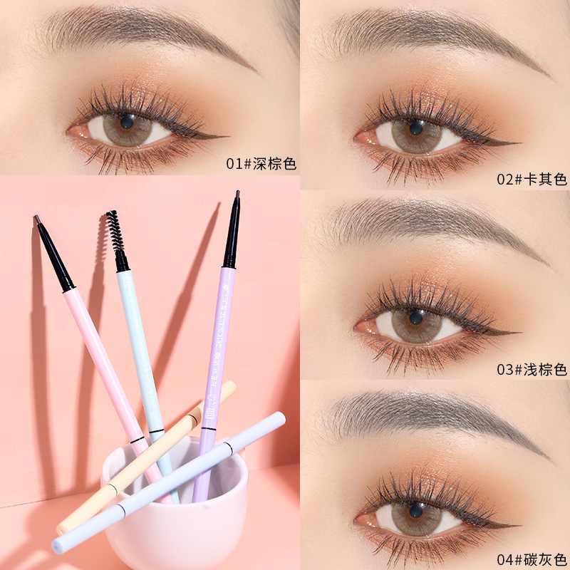 Xixi Cute Upper Eyebrow Tip Thin Core Eyebrow Pencil Durable Waterproof and Sweatproof Smooth Easy to Color Very Thin Double-Headed Eyebrow Pencil Beginner