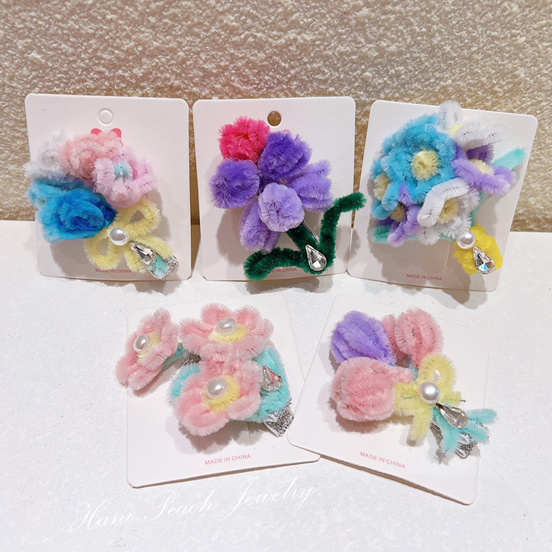1477日韩春季新款扭扭棒花朵发夹跌进心底的好看可爱儿童侧边发卡