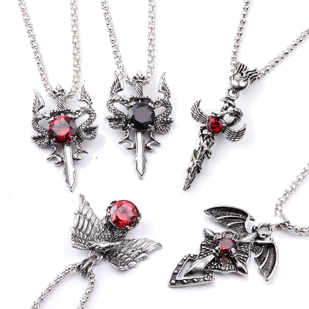 欧美影视周边 复古金属魔龙宝石黑宝石个性男士饰品项链 厂家直销