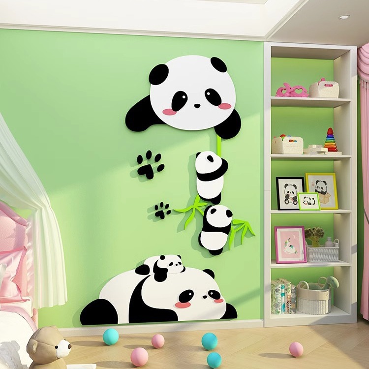 熊猫装饰贴纸卧室房间布置美观墙贴墙面挂画电视机背景立体遮丑