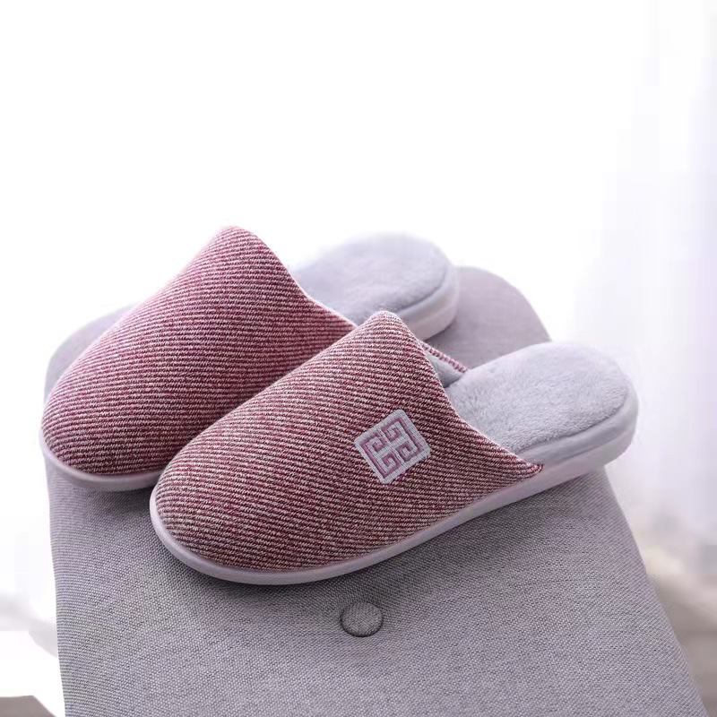 autumn and winter indoor warm couple cotton slippers non-slip soft bottom home short velvet cotton slippers side embroidered light color slippers