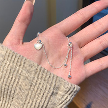 925纯银爱心贝母圆珠手链女手工编织设计可推拉调节银珠手环B3052