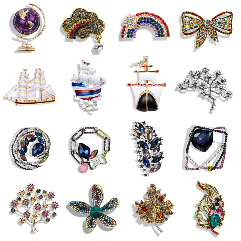 Cross-Border Hot Selling Retro Fashion Cloud Rainbow Sailboat Corsage High-End Simple Coat Clothing Brooch Pin