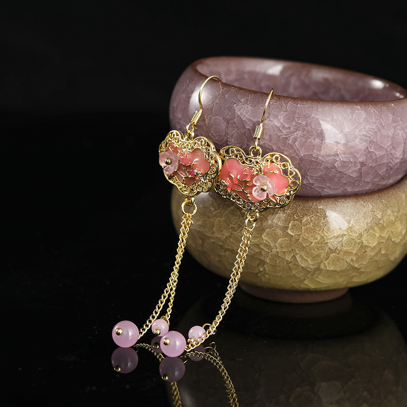 复古风耳环古装汉服耳饰旗袍配饰宫廷风长款耳坠古典中国风景泰蓝