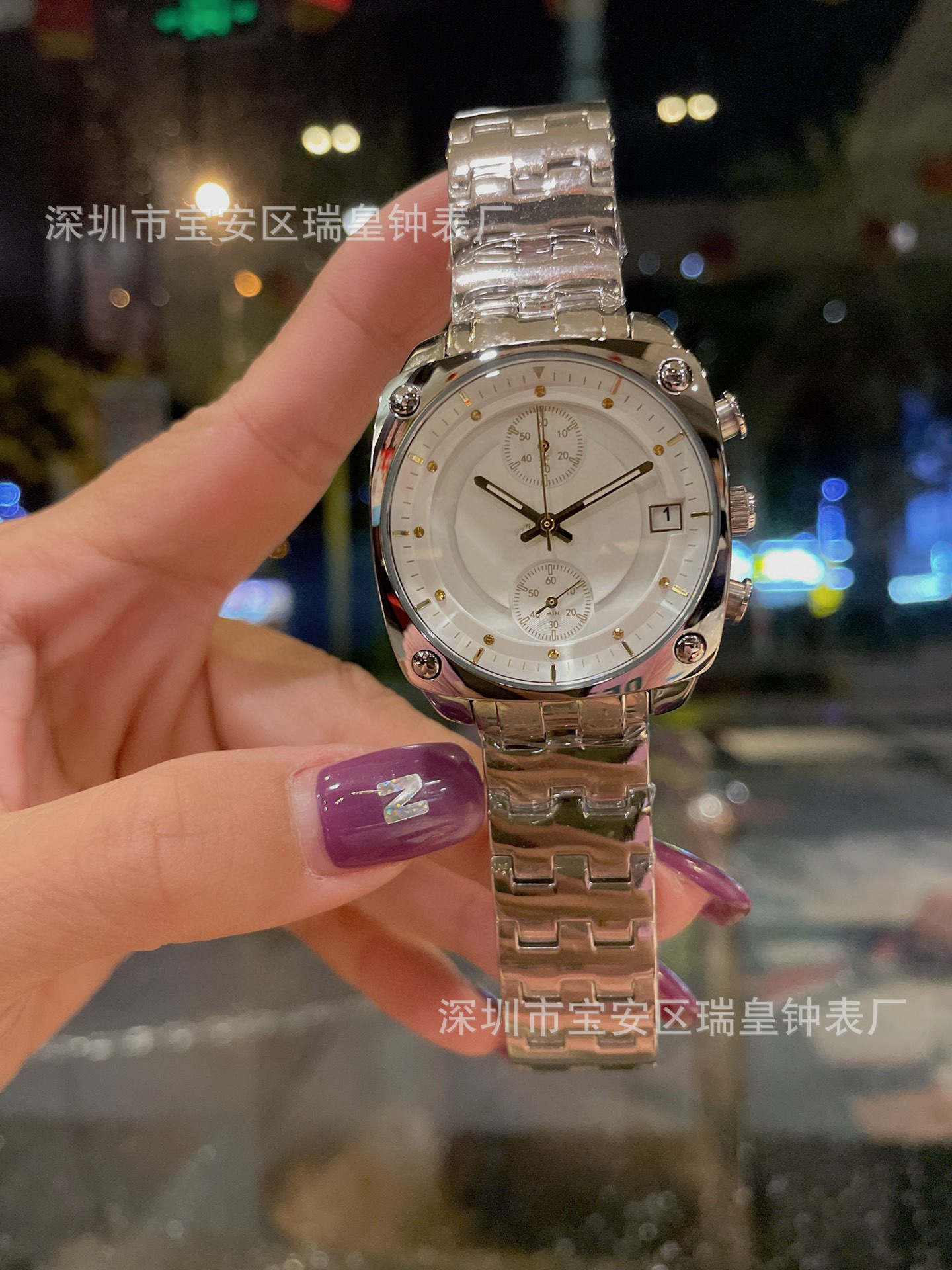 欧尚韩国潮牌tt方形五针多功能大表盘手表男女时尚大气百搭钢带表
