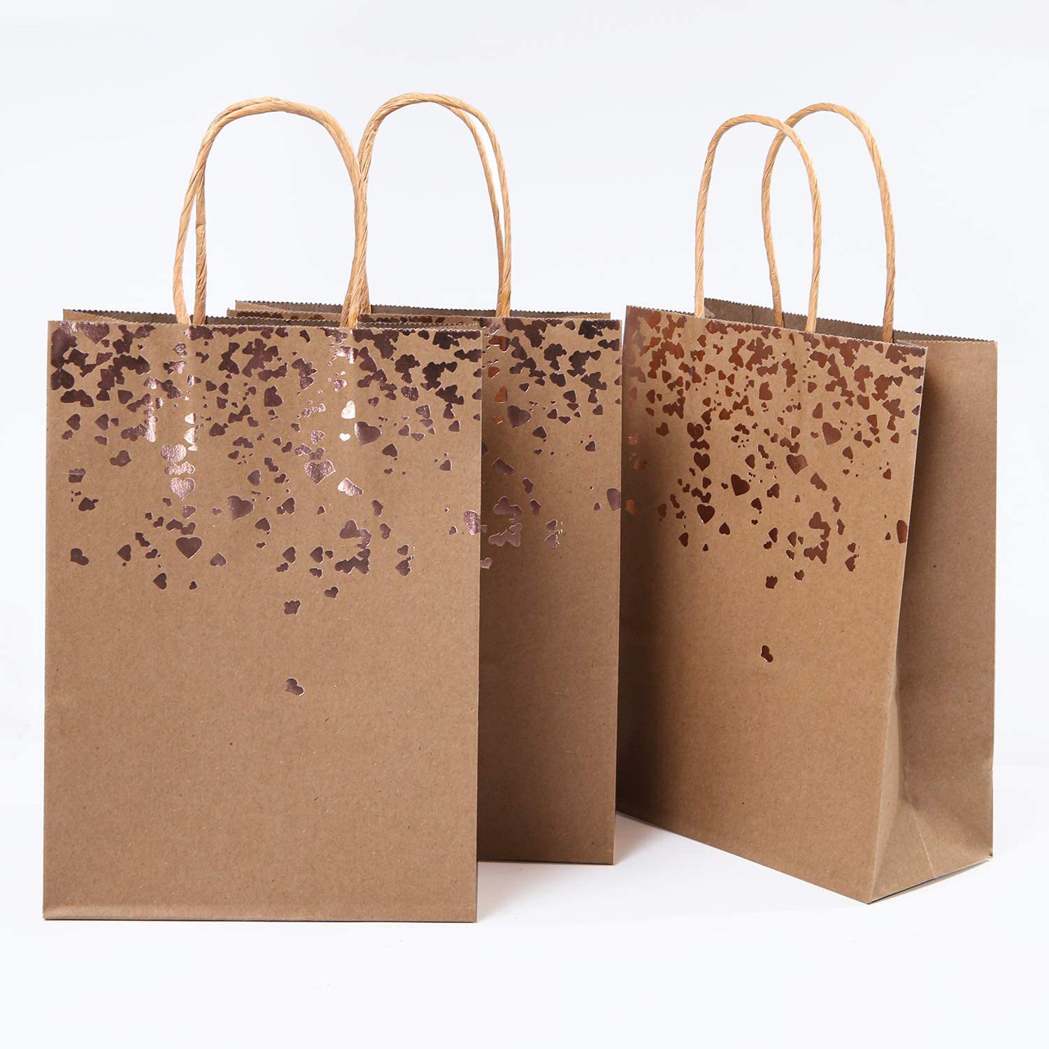 供应牛皮纸手提袋烫玫瑰金爱心圣诞节礼品袋生日派对礼物包装袋