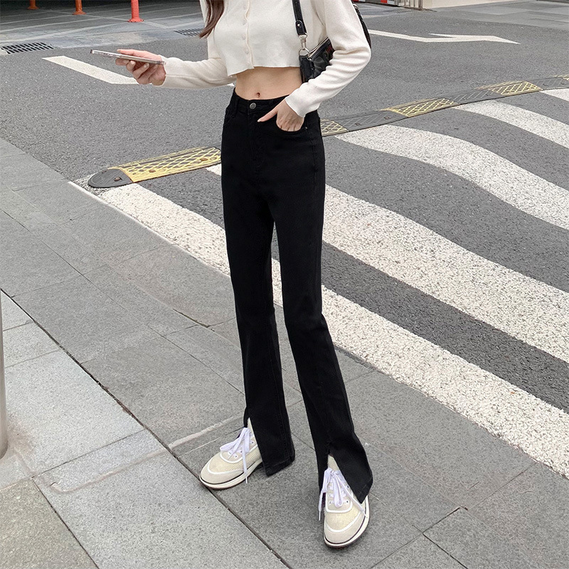   0781 Casual Skinny Jeans Women's 2023 Spring and Autumn High Waist Slim Fit Slimming Slit Tall and Small Horseshoe Pants