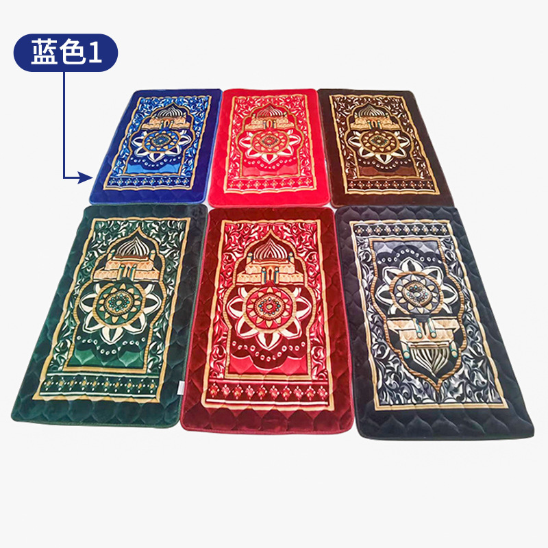 Factory in Stock Floor Mat Warp Knitted Quilted Edging Worship Blanket Foreign Trade Hassock Muslim Printing Prayer Mat Wholesale