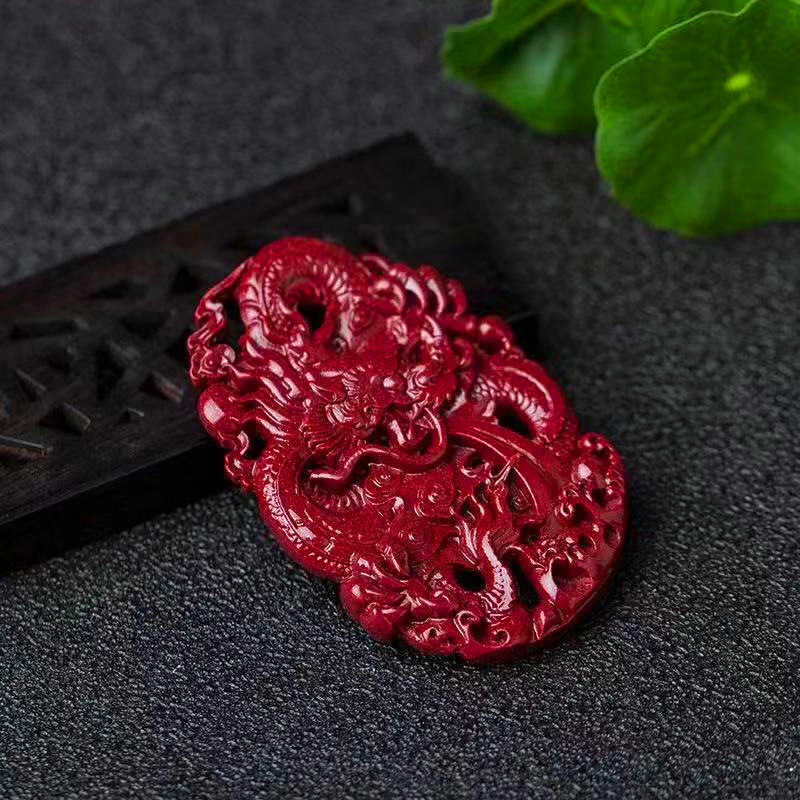 高含量紫金砂飞龙在天吊牌龙牌挂件紫朱砂双面雕刻项链吊坠挂饰