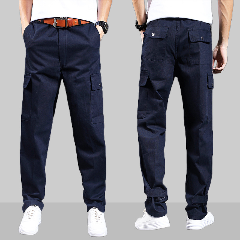 Pure Cotton Work Pants Men's Anti-Scald Stain-Resistant Spring and Autumn Labor Protection Pants Loose Multi-Pocket Work Pants Auto Repair Welding Overalls