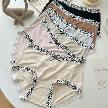 中高档豹纹内裤女批发中腰内裤透气大码人棉三角裤女亲肤纯色粘纤