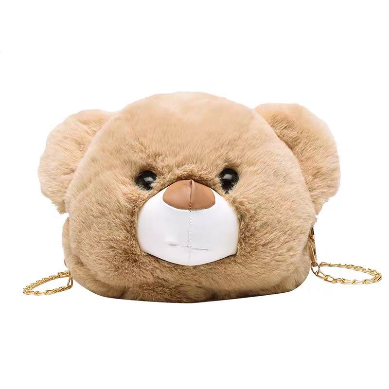 Plush Bag Bear Head Bag Niche Design Fashion All-Match Bear Messenger Bag Women's Backpack Shoulder Bag