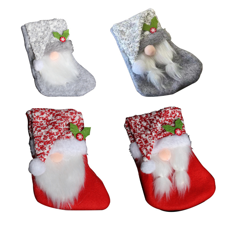 Christmas Decorations Plush Christmas Stockings Creative Rudolph Gift Socks Faceless Elderly Candy Bag Pendant Wholesale