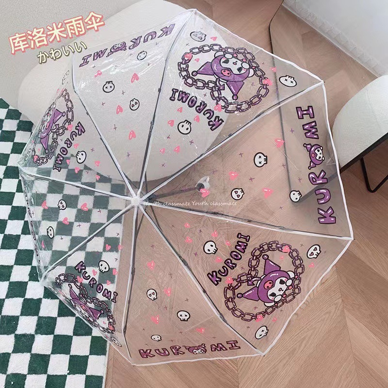 Tiktok Hot Sale Japanese Style Cinnamoroll Babycinnamoroll Transparent Umbrella Folding Automatic Thick and Portable Girl Heart Men's Mesh Red