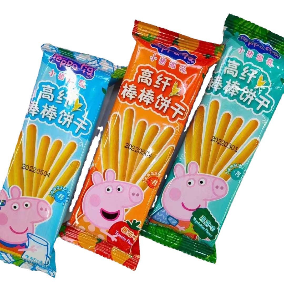小猪佩奇高纤棒棒饼 手指饼干牛奶味散称一箱6斤 休闲零食批发