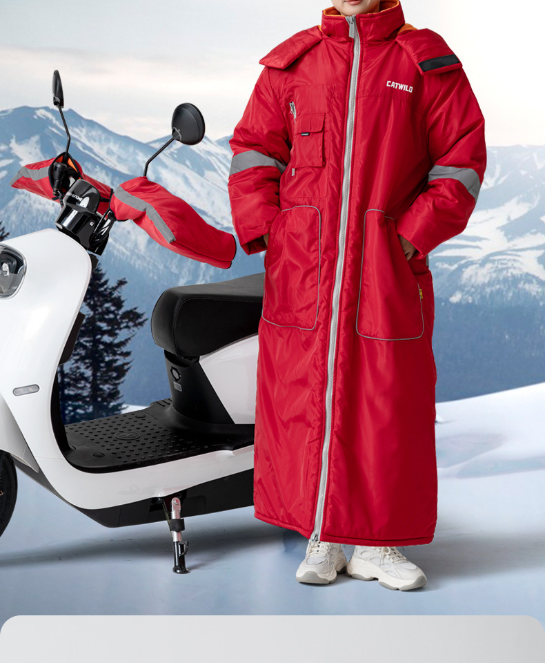 骑车防寒服骑电动摩托车的挡风衣女防风衣电瓶车冬季加绒加厚带帽