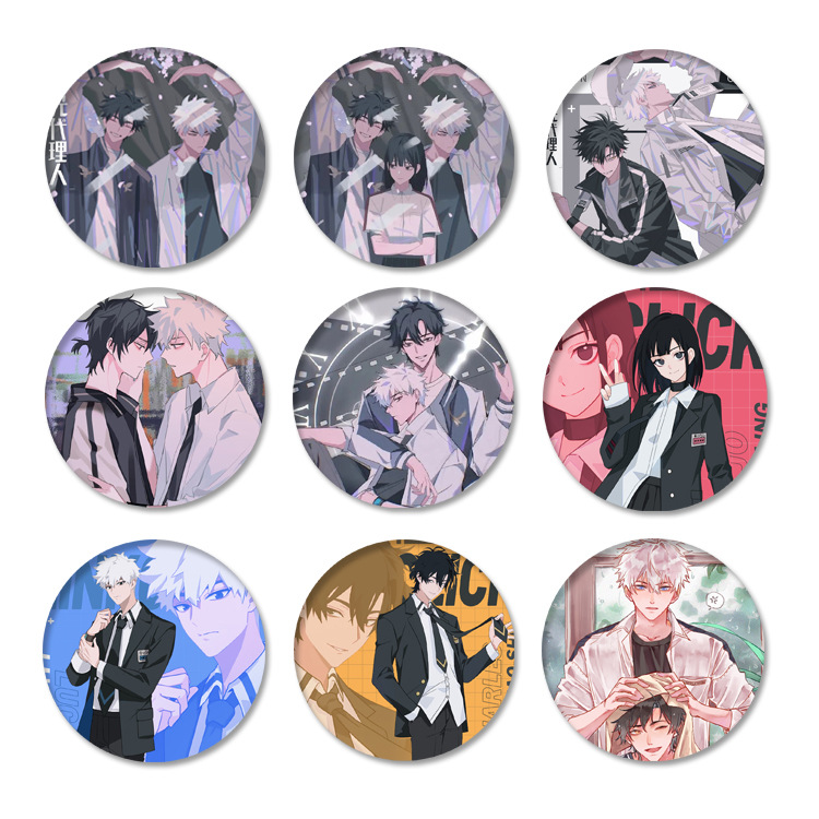 跨境外贸专供动漫周边75mm/58mm 时光代理r刃吧唧镭射碎玻璃徽章