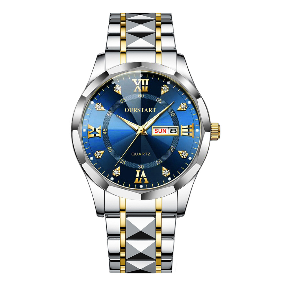 Cross-Border Hot Watch Men's Watch Luminous Waterproof Business Casual Quartz Rivet Men's Steel Strap Watch Wholesale