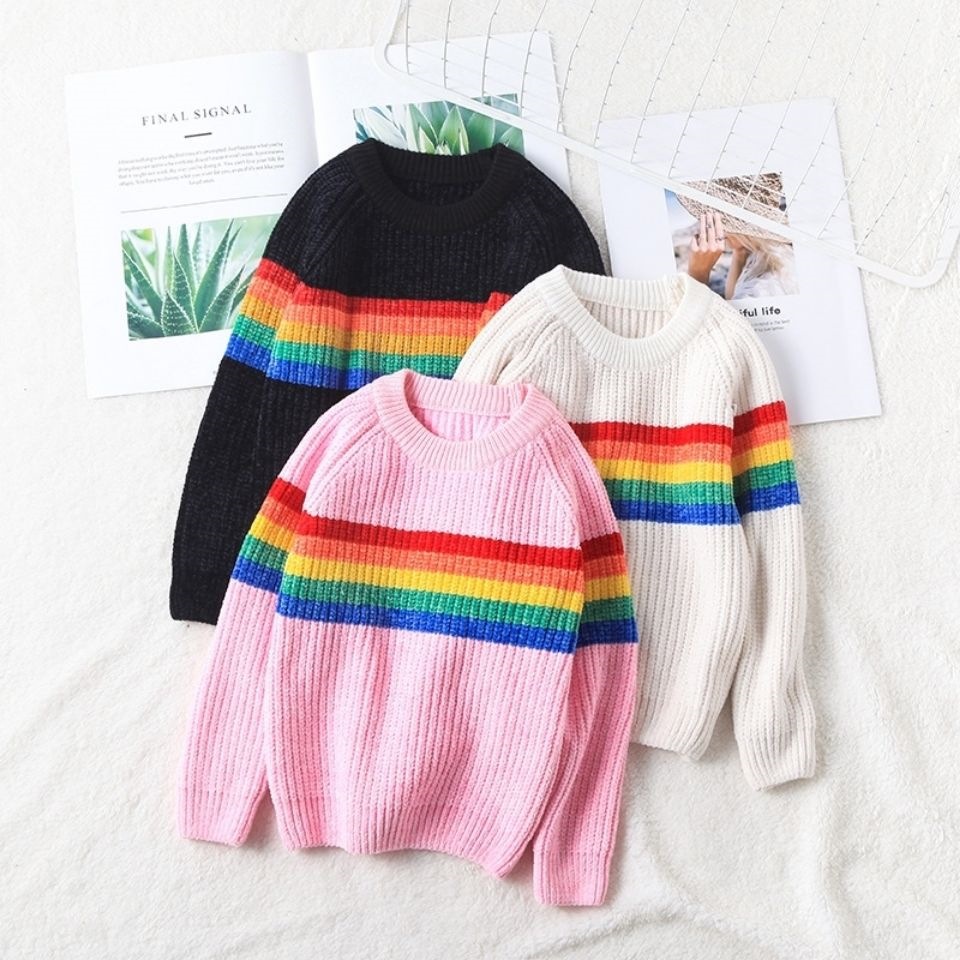 2020加厚间条雪尼尔加绒三色秋冬韩版儿童洋气宝宝毛衣