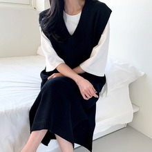 2023韩版长款马甲外套过膝宽松大码针织衫大版型纯色毛衣连衣裙潮