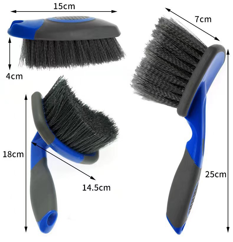 3-Piece Blue Tool Car Wheel Brush Rubber-Wrapped Handle Steel Ring Tire Cleaning Tool Suit Foot Pad Cleaning