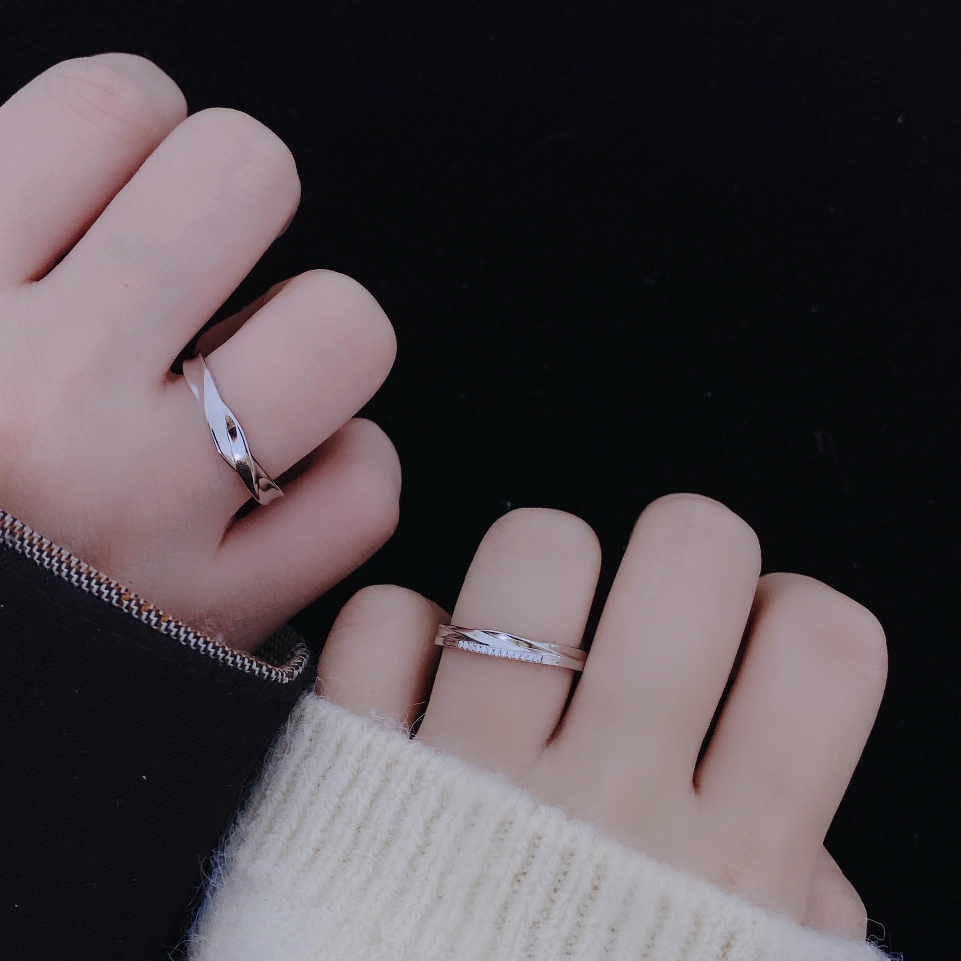 s925纯银情侣戒指一对 ins风男女简约爱情戒指小众轻奢高级感首饰