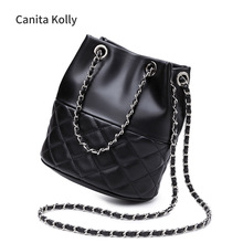 Canita Kolly真皮女包水桶包菱格包小香风抽带单肩链条包一件代发