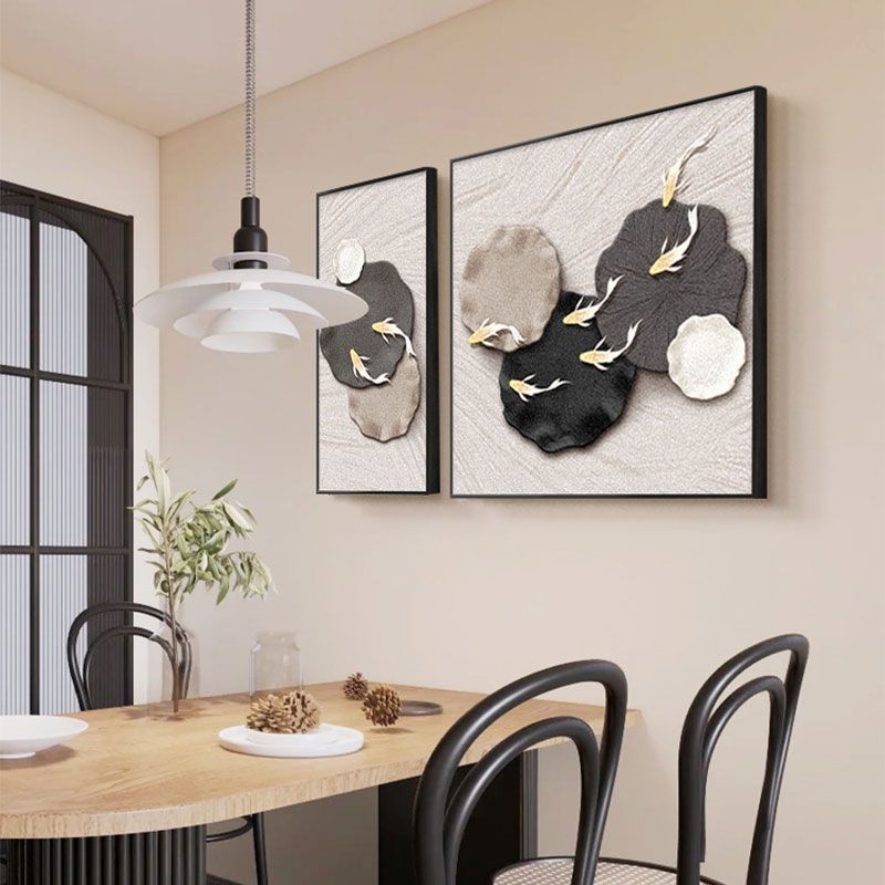 九鱼图餐厅装饰画轻奢高级感餐桌背景墙壁画现代简约饭厅客厅挂画