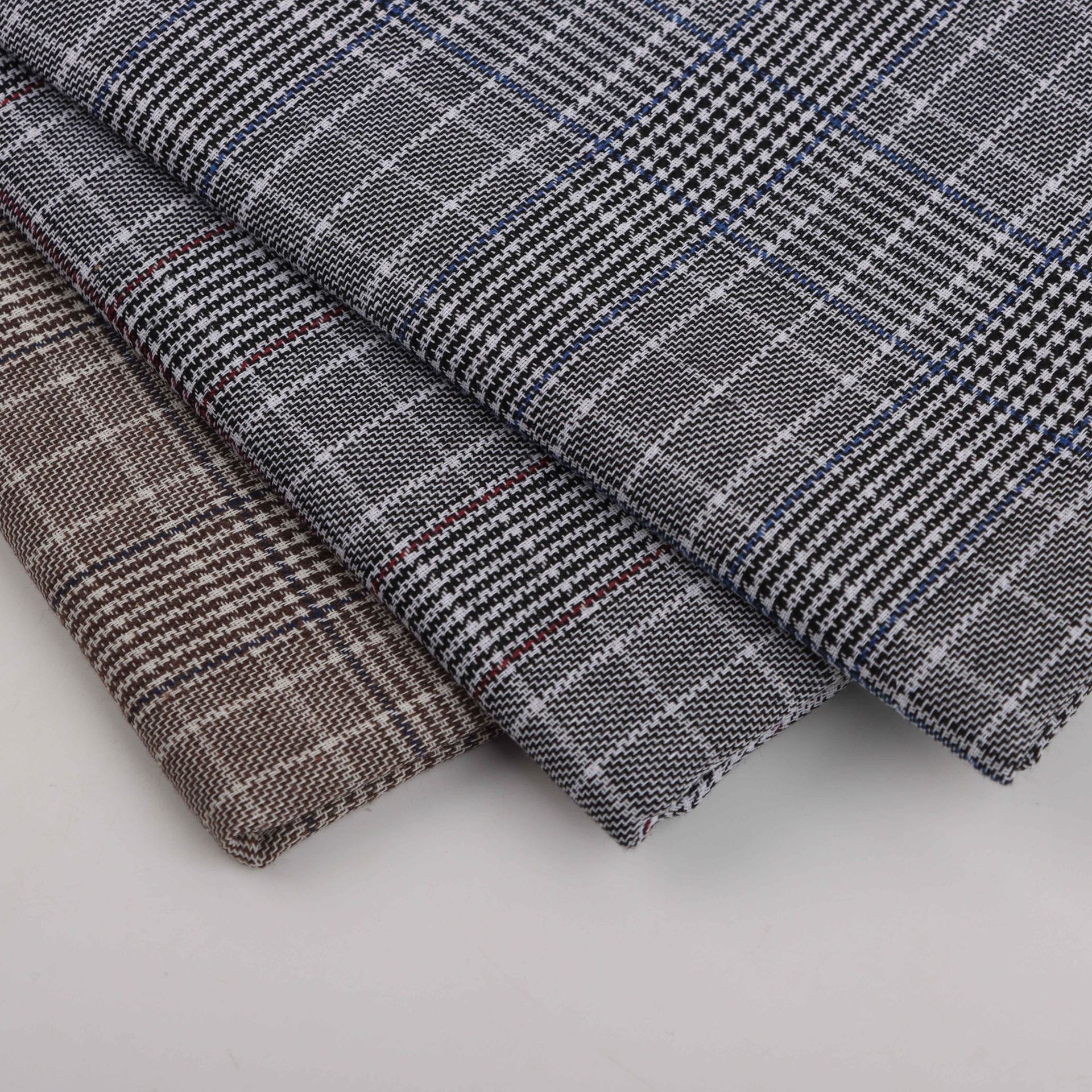 粗纺千鸟格子布西装套装裙子面料tc涤棉时装鞋帽箱包格纹黑白图案