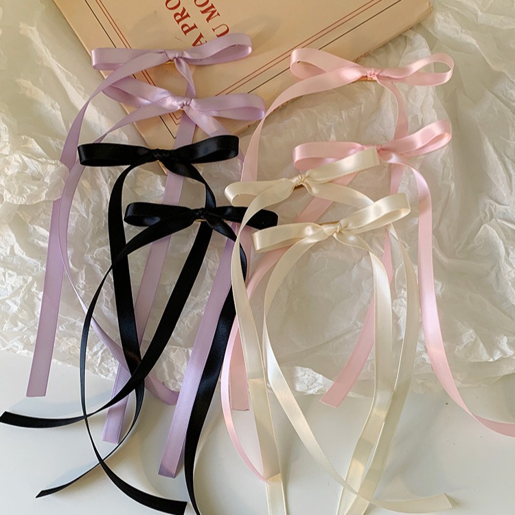 甜美缎带蝴蝶结发夹长飘带发夹侧边夹法式丝带绑发双马尾少女发饰