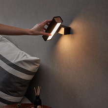 北欧简约书房壁灯现代酒店卧室床头灯LED可旋转目木壁灯