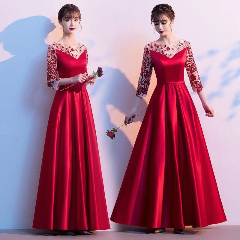 红色合唱主持人礼服女大合唱独唱诗朗诵演出服女红歌比赛服装气质