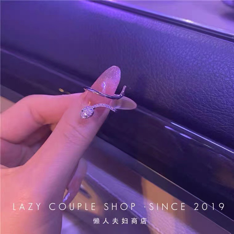 Snake-Shaped Designer Ring Female Niche Design Personalized Opening Index Finger Ring Light Luxury Internet Celebrity Ins Trendy Cute
